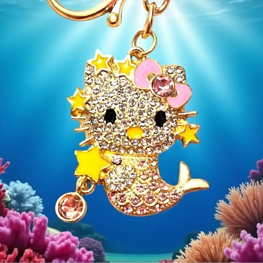 Hello Kitty Mermaid Yellow Crystal Keychain Bag Charm